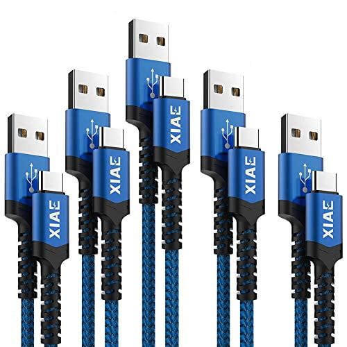 USB Type Cable Nylon Braided Type Cable Fast Charging for Galaxy 9 8 S9 S8 S8 Plus S10,LG V30,V20,G6 USB C Cable 5Pack Black&Blue 3/3/6/6/10FT